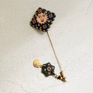 Vintage Robin K Signed Handmade Beaded Colorful Hat Pin HatPin Stick Scarf Pin
